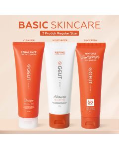 GEUT BASIC Regular Set 3pcs (Paket Wajah Basic Ukuran Regular, Cleanser 100ml + Moisturizer 50gr + Sunscreen 75gr)