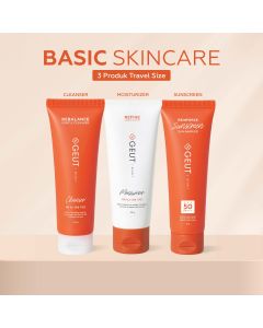 GEUT BASIC Travel Set 3pcs (Paket Wajah Basic Ukuran Travel, Cleanser 25ml + Moisturizer 20gr + Sunscreen 25gr)