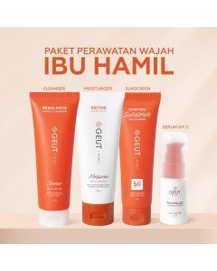 GEUT KISS Pregnancy Set 4pcs (Paket Wajah Ibu Hamil Kulit Indah Sehat Seimbang, Cleanser + Moisturizer + Sunscreen + Serum Vit.C 15ml)