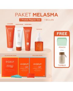 GEUT MELASMA Set 7pcs (Cleanser 100ml + Moisturizer 50g + Sunscreen 75g + Olive Oil 20ml + 2 box Collagen 14sachet + 1 box Liposomal Glutathione 30sachet)