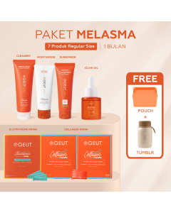 GEUT MELASMA Set 7pcs (Cleanser 100ml + Moisturizer 50g + Sunscreen 75g + Olive Oil 20ml + 2 box Collagen 14sachet + 1 box Liposomal Glutathione 30sachet)