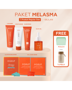 GEUT MELASMA Set 7pcs (Cleanser 100ml + Moisturizer 50g + Sunscreen 75g + Olive Oil 20ml + 2 box Collagen 14sachet + 1 box Liposomal Glutathione 30sachet)