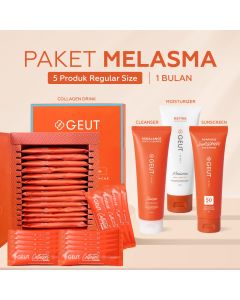 GEUT MELASMA Set 5pcs (Paket Melasma Untuk 1 Bulan, Cleanser 100ml + Moisturizer 50gr + Sunscreen 75gr + 2x Collagen 14pcs)