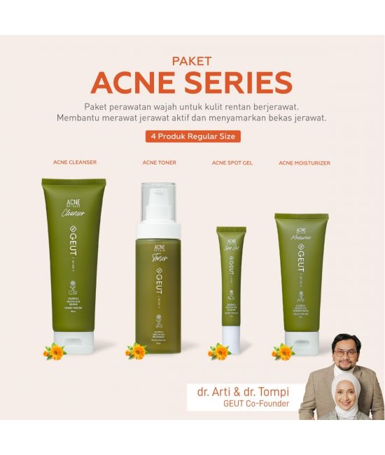 GEUT ACNE Set 4pcs (Paket Wajah Bebas Jerawat, Cleanser + Toner + Moisturizer + Spot Gel)