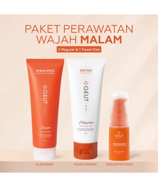 GEUT NIGHT Set 3pcs (Paket Wajah Malam Hari, Cleanser + Moisturizer + Serum Retinol 10ml)