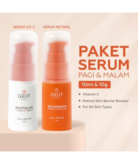 GEUT ANTI AGING Serum Travel Set 2pcs (Paket Wajah Anti Penuaan, Serum Vitamin C + Serum Retinol)