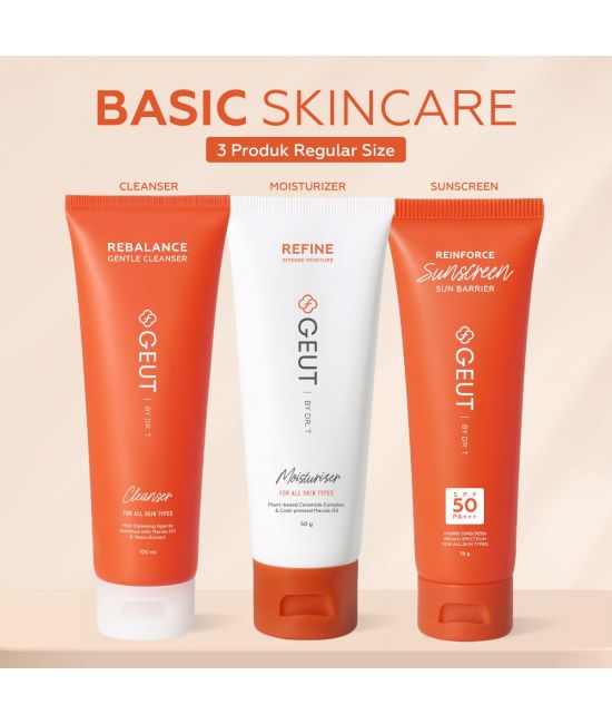 GEUT BASIC Regular Set 3pcs (Paket Wajah Basic Ukuran Regular, Cleanser 100ml + Moisturizer 50gr + Sunscreen 75gr)