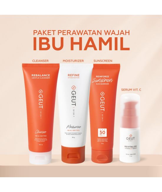 GEUT KISS Pregnancy Set 4pcs (Paket Wajah Ibu Hamil Kulit Indah Sehat Seimbang, Cleanser + Moisturizer + Sunscreen + Serum Vit.C 15ml)