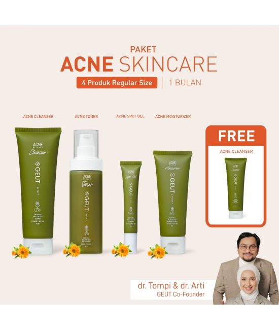 GEUT ACNE Set 4pcs (Paket Wajah Bebas Jerawat, Cleanser + Toner + Moisturizer + Spot Gel)