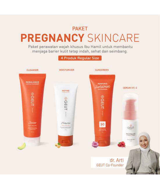 GEUT Pregnancy Set 4pcs (Paket Wajah Ibu Hamil Kulit Indah Sehat Seimbang, Cleanser + Moisturizer + Sunscreen + Serum Vit.C 15ml)