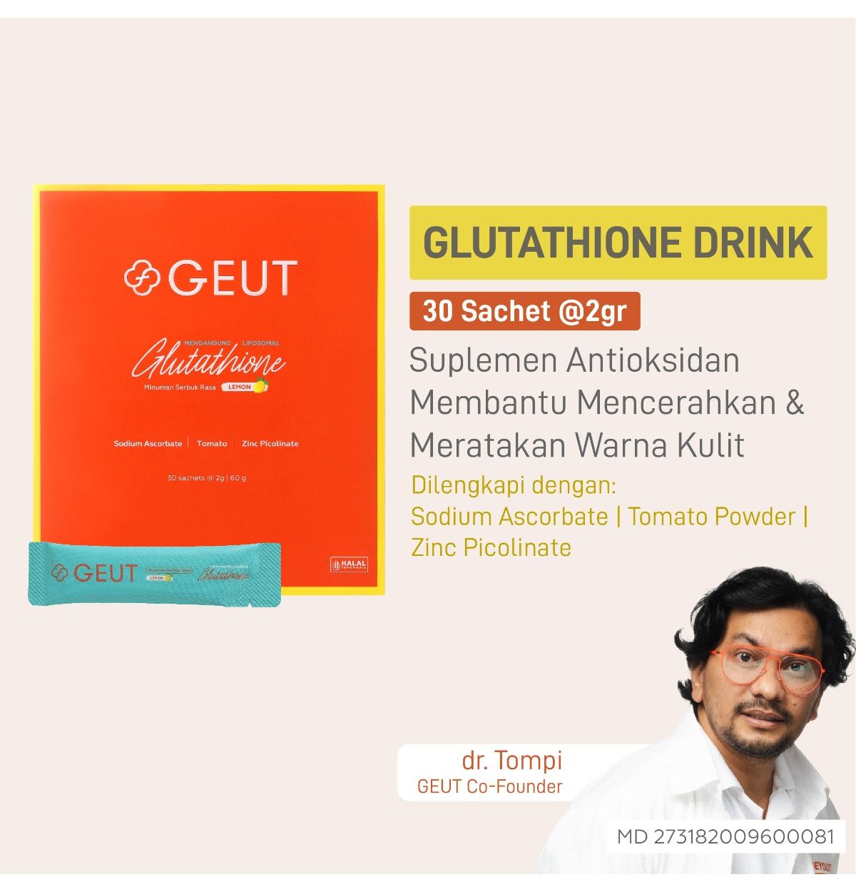 glutathione untuk wajah GEUT Liposomal Glutathione 30pcs